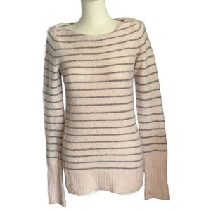 Free People Alpaca Blend Pink Gray Striped Boat Neck Pullover Sweater Women's M